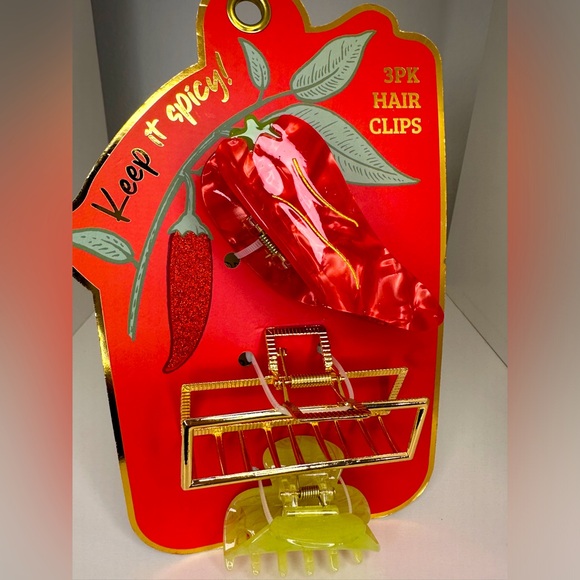 NWT Keep it Spicy Red Pepper Hair Claw Clips | Set of 3 - Picture 3 of 4
